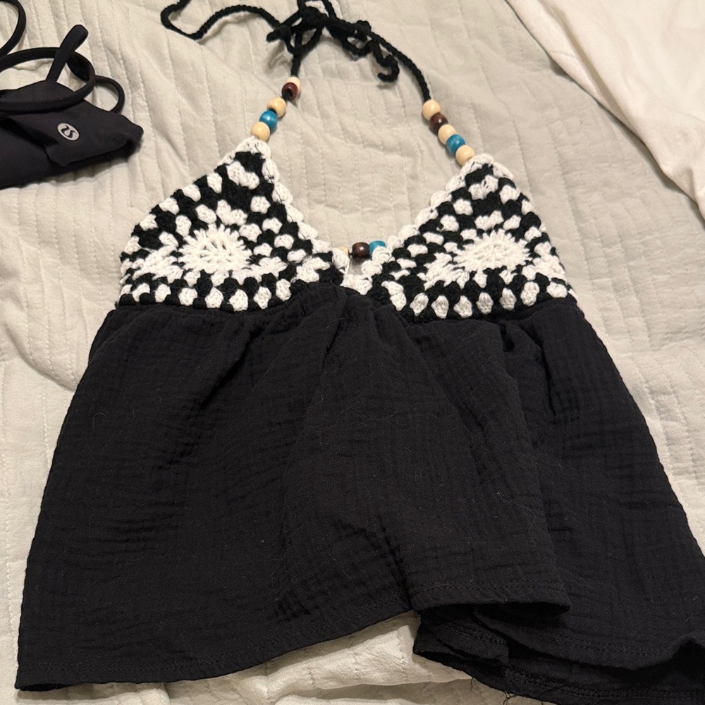Urban Outfitters Black and White Crochet Halter Top